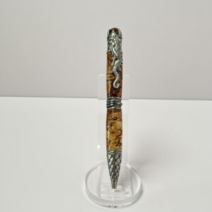 Hand Turned Spalted Maple Burl Wood, Dragon Themed Pen