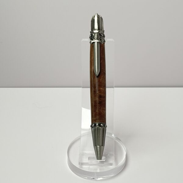 Hand Turned Chechen Burl, Excalibur and Knight Themed Pen