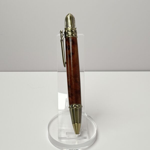 Hand Turned Thuya Burl Wood, Excalibur and Knight Themed Pen - Image 2