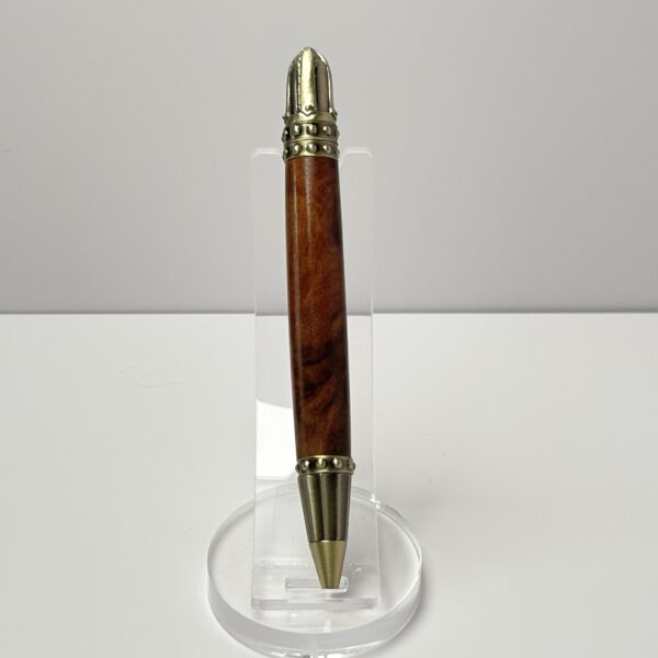 Hand Turned Thuya Burl Wood, Excalibur and Knight Themed Pen - Image 3