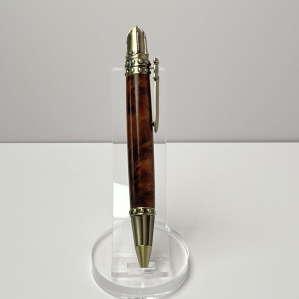 Hand Turned Thuya Burl Wood, Excalibur and Knight Themed Pen - Image 4