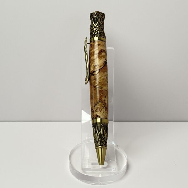 Hand Turned Spalted Maple Burl Wood, Phoenix Rising from the Ashes Themed Pen - Image 5