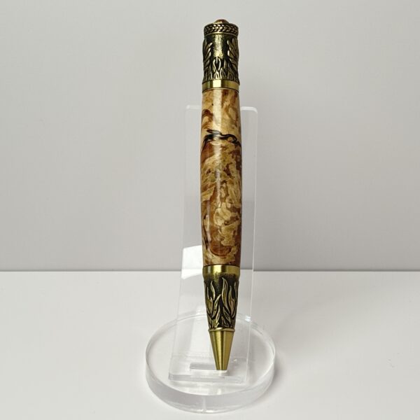 Hand Turned Spalted Maple Burl Wood, Phoenix Rising from the Ashes Themed Pen - Image 4