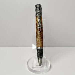 Hand Turned Black Ash Burl Wood, Phoenix Rising from the Ashes Themed Pen