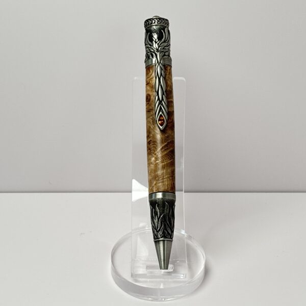 Hand Turned Black Ash Burl Wood, Phoenix Rising from the Ashes Themed Pen