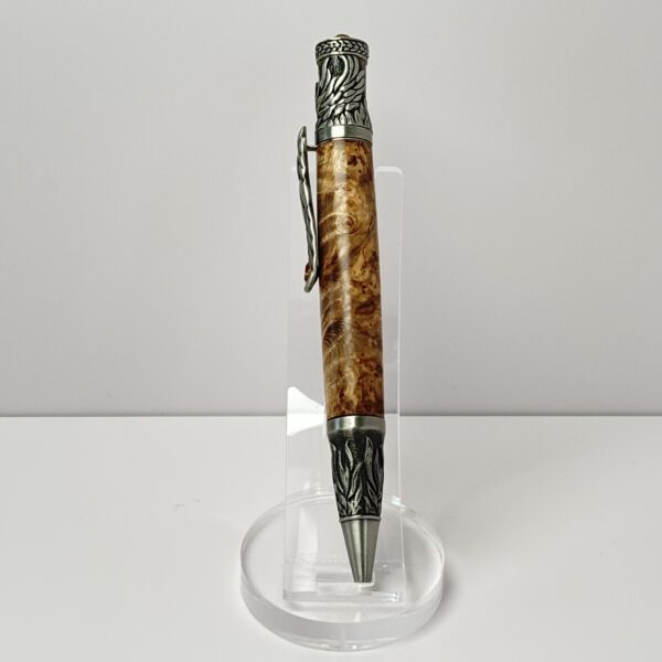 Hand Turned Black Ash Burl Wood, Phoenix Rising from the Ashes Themed Pen - Image 3