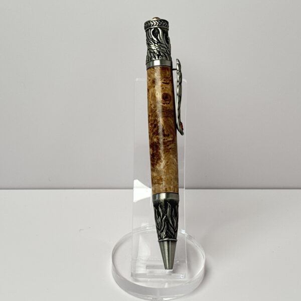 Hand Turned Black Ash Burl Wood, Phoenix Rising from the Ashes Themed Pen - Image 5