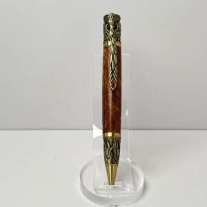 Hand Turned Brown Eucalyptus Burl Wood, Phoenix Rising from the Ashes Themed Pen