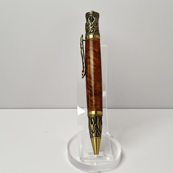 Hand Turned Brown Eucalyptus Burl Wood, Phoenix Rising from the Ashes Themed Pen - Image 2