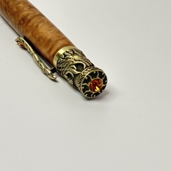 Hand Turned Brown Eucalyptus Burl Wood, Phoenix Rising from the Ashes Themed Pen - Image 5