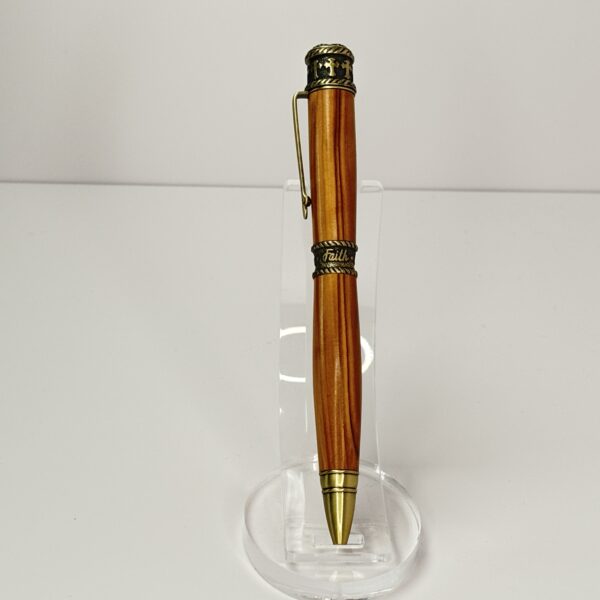 Hand Turned Bethlehem Olive Wood, Faith Hope Love Christianity Pen - Image 3