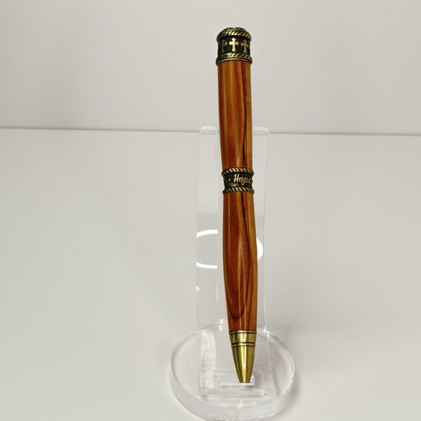 Hand Turned Bethlehem Olive Wood, Faith Hope Love Christianity Pen - Image 4