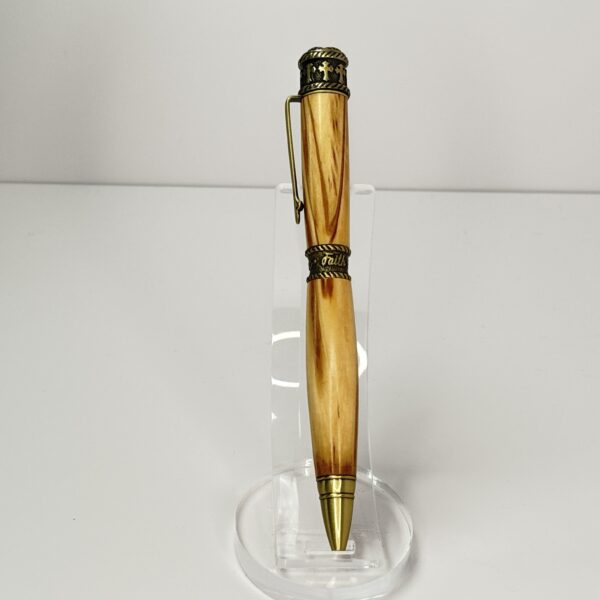 Hand Turned Bethlehem Olive Wood; Faith Hope Love Christianity Pen - Image 2